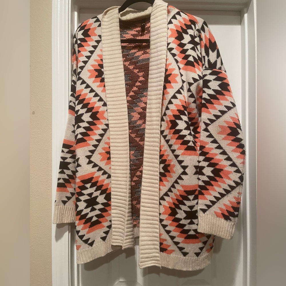 Southwestern style zigzag boho neon knit cardigan